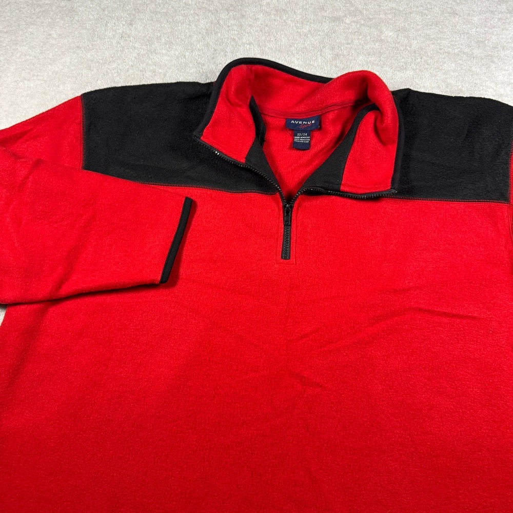 Avenue Sport Pullover Womens 22/24 Red Black Fleece Quarter Zip Relaxed Fit